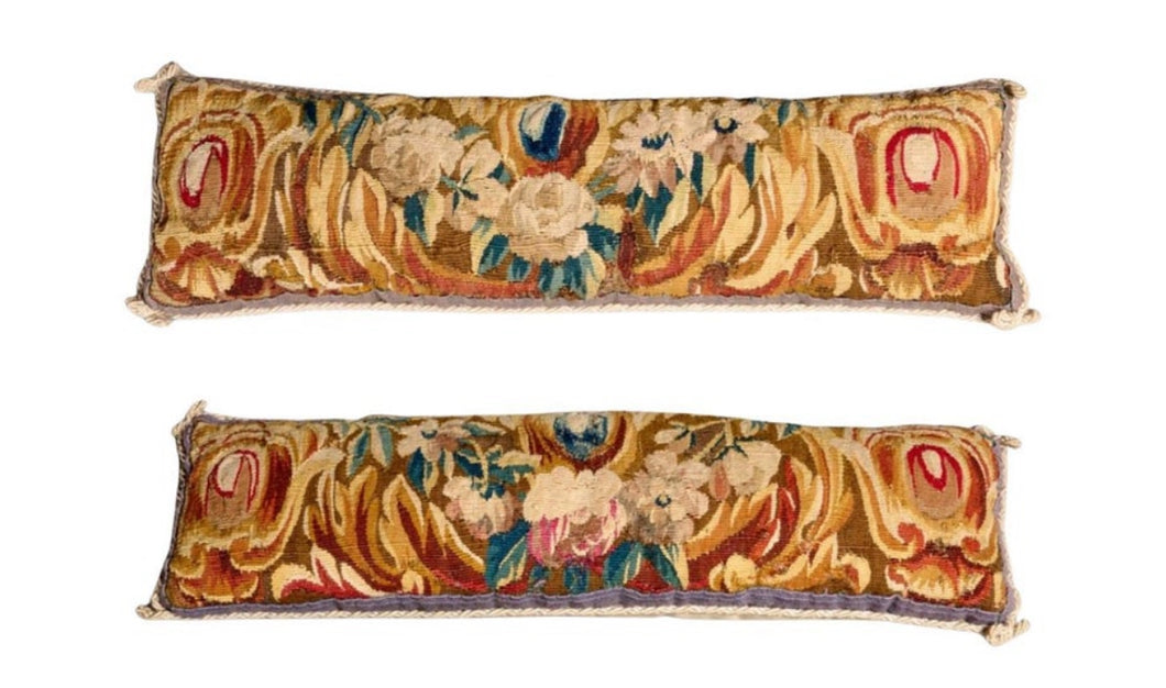 Pair of Antique 18th Century Brussels Tapestry Lumbar Pillows