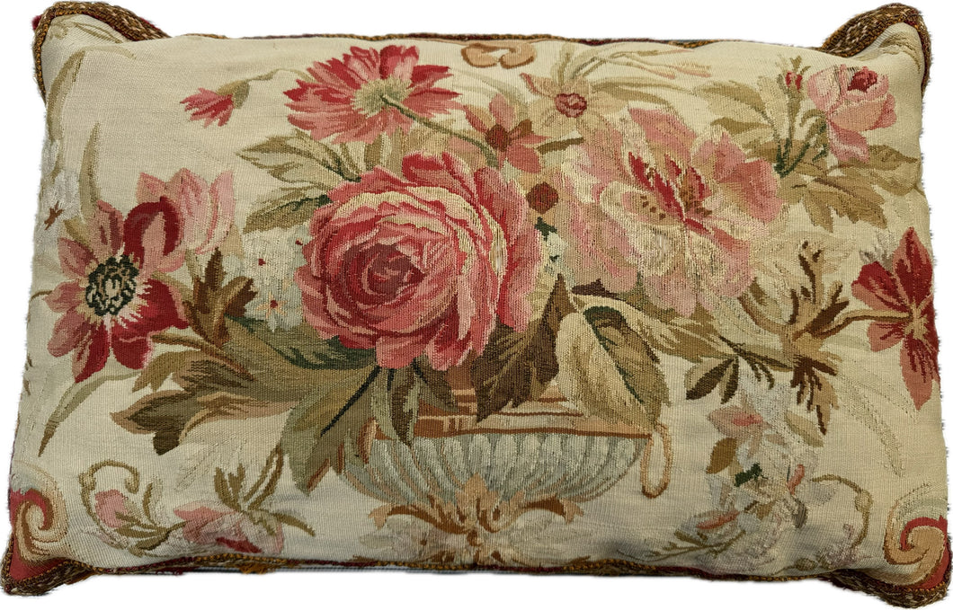 Antique 19th Century Beauvais French Aubusson Tapestry Lumbar Pillow