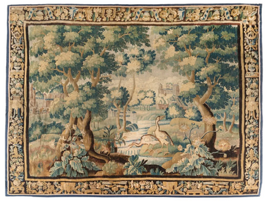 Antique 17th Century French Verdure Tapestry with Birds