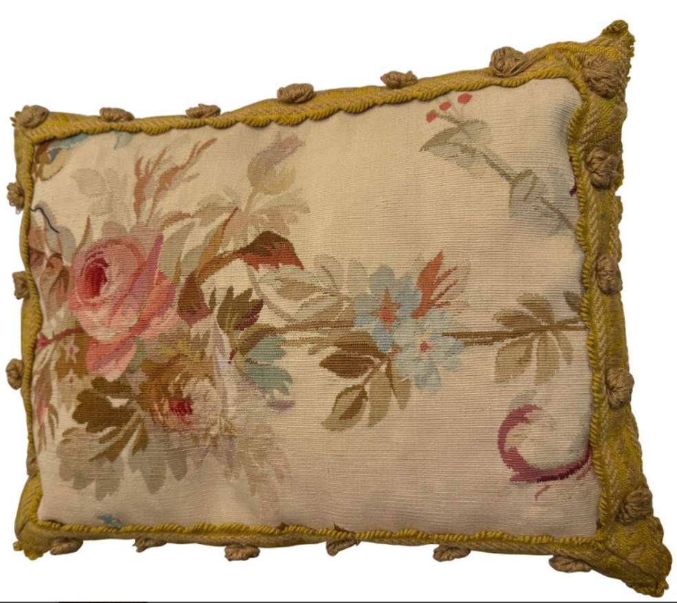 Antique 19th Century French Aubusson Tapestry Lumbar Pillow