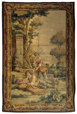 Antique Distressed 19th Century French Aubusson Tapestry