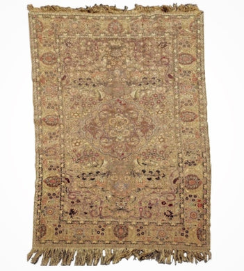 Antique Kayseri Silk & Metallic Thread Tapestry/ Carpet