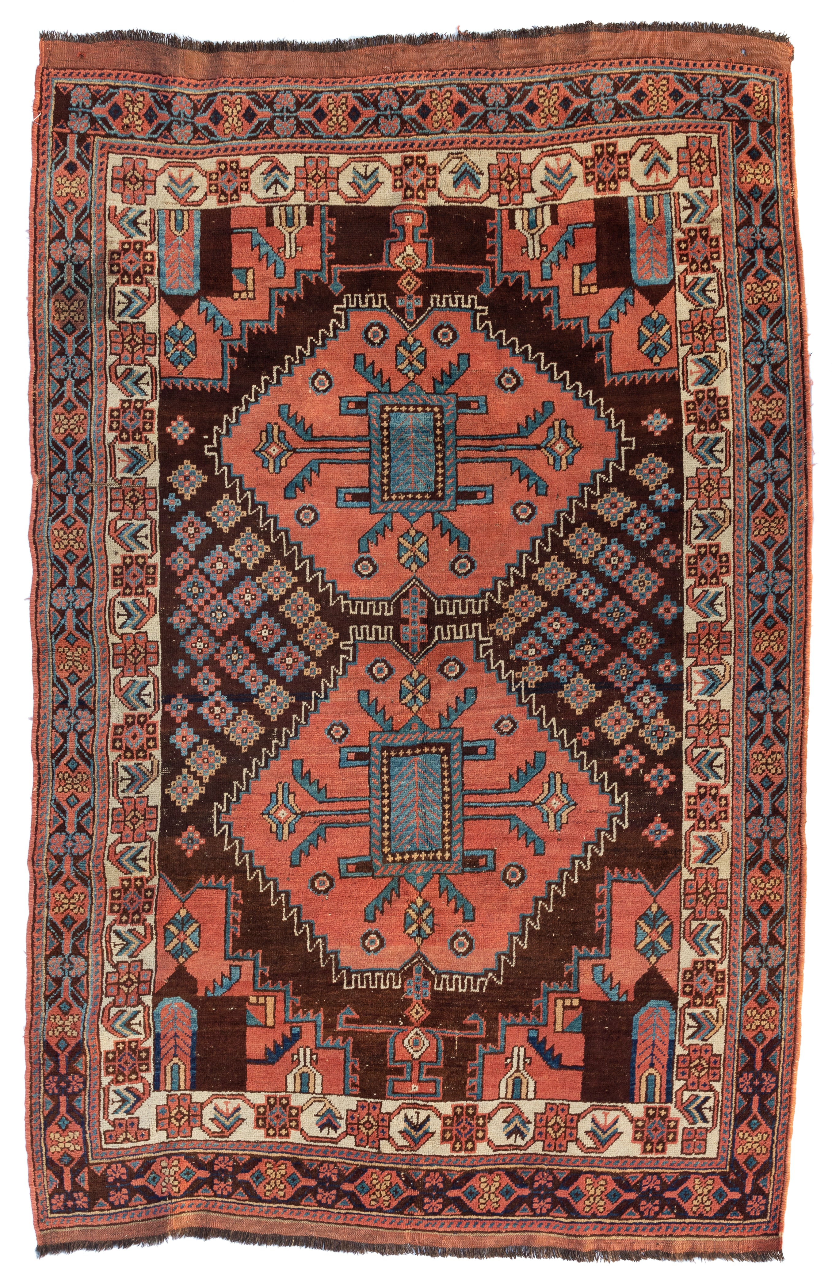 Antique Vintage Rust Blue Brown Tribal Persian Afshar Area Rug 