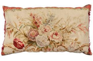 Antique 19th Century French Aubusson Tapestry Lumbar Pillow