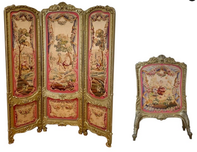Antique 19th Century Louis XV Regency Set of Gilded Tapestry Screens