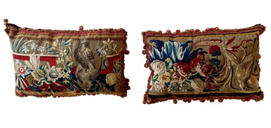 Pair of Antique 17th Century Flemish Tapestry Lumbar Pillows loop