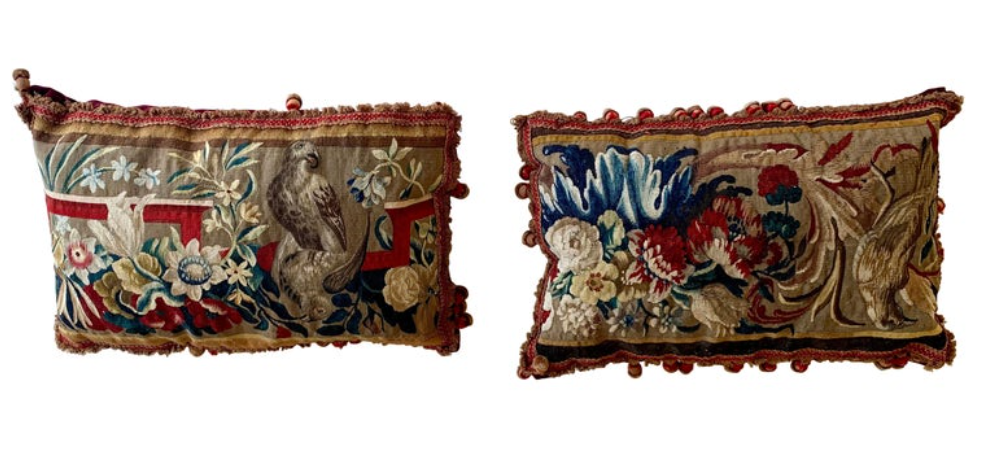 Pair of Antique 17th Century Flemish Tapestry Lumbar Pillows