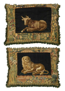 Pair of Antique 18th Century Flemish Tapestry Lumbar Pillows
