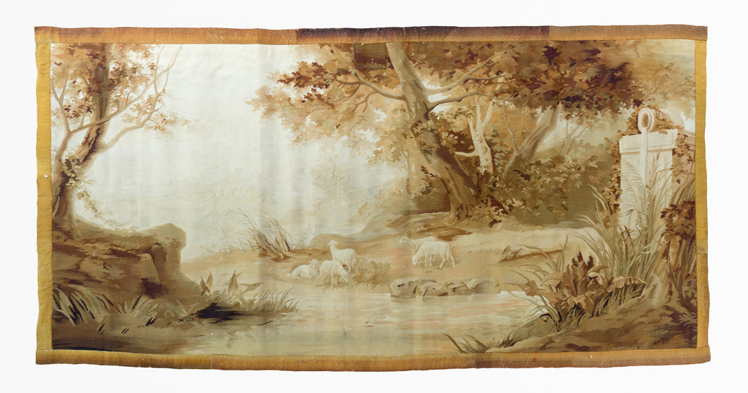 Antique 19th Century French Landscape Aubusson Tapestry